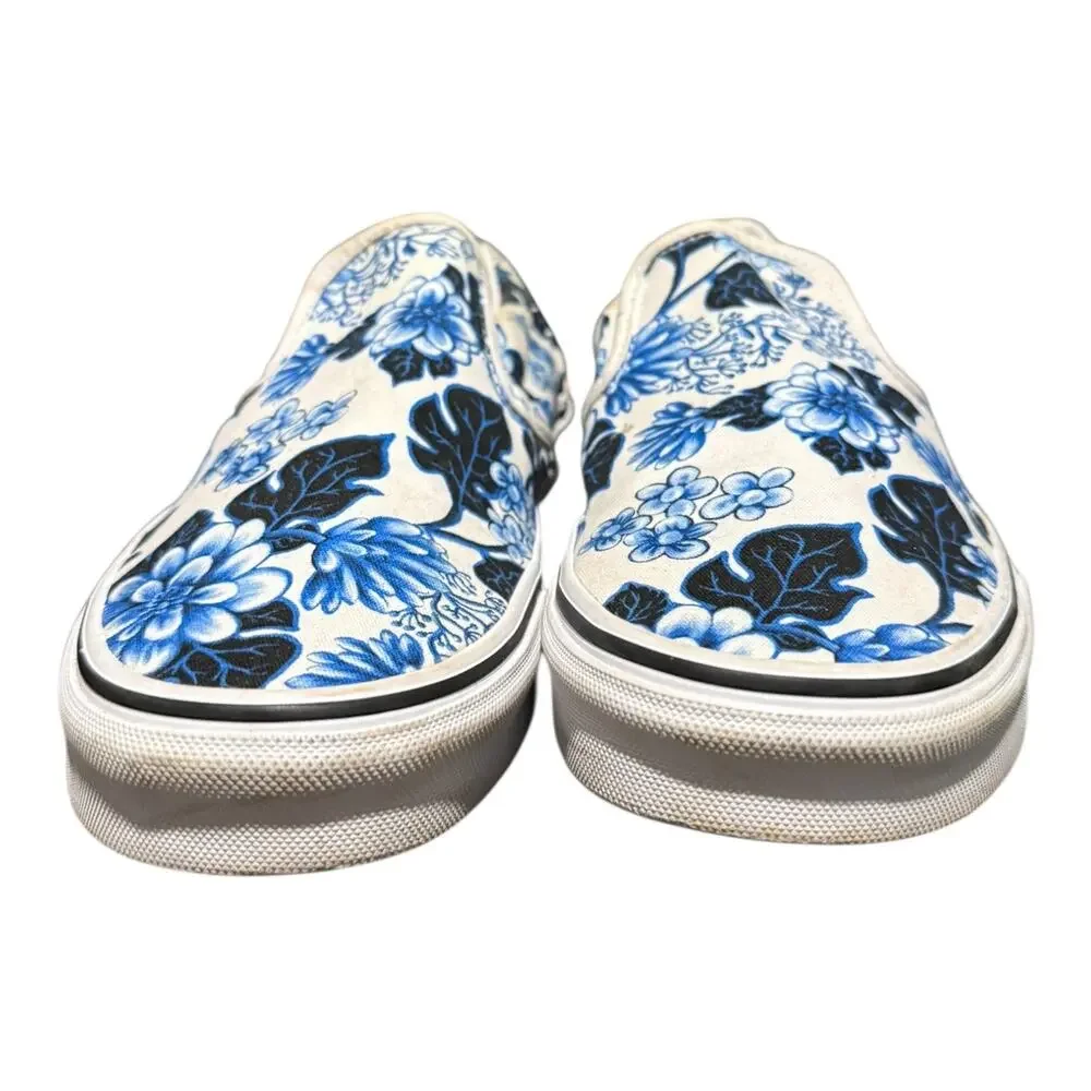 Vans Women’s Classic Slip-On Floral Sneakers Blue White Size 10 - Picture 3 of 9